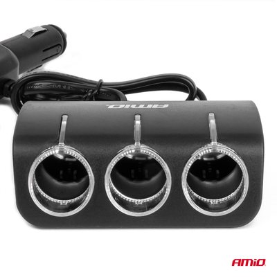 ΑΝΤΑΠΤΟΡΑΣ ΑΝΑΠΤΗΡΑ 12/24V 120W ΜΑΥΡΟΣ/3 ΘΕΣΕΙΣ/1xUSB-A/ΜΕ ΥΠΟΔΟΧΗ ΑΝΑΠΤΗΡΑ ΑΥΤΟΚΙΝΗΤΟΥ/ΚΑΛΩΔΙΟ 80cm AMIO - 1 Τεμ.