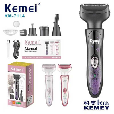 Ξυριστική μηχανή προσώπου-σώματος - 4 in 1 - KM-7114 - Kemei - White/Light pink