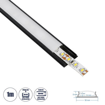 GLOBOSTAR® ALP-LINEAR CURBARIO 70804-1M Επιφανειακό Εύκαμπτο Προφίλ Αλουμινίου με Λευκό Γαλακτερό Πατητό Κάλυμμα για Ταινίες LED IP20 - Μαύρο - Μ100 x Π1.7 x Υ0.5cm