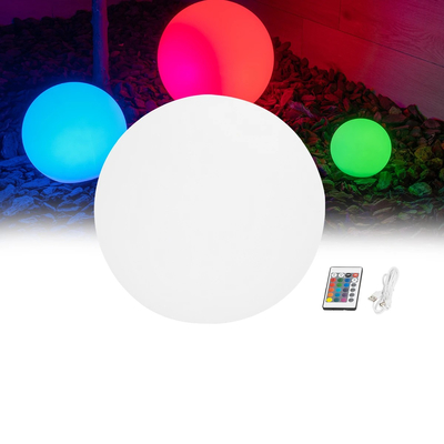 GLOBOSTAR® AQUAGLOW 71473 Μοντέρνο Φωτιστικό Κήπου Μπάλα με IR Ασύρματο Χειριστήριο LED 3W 240lm 360° DC 5V με USB-C με Επαναφορτιζόμενη Μπαταρία Li-ion 3.7V 2x18650 1400mAh Αδιάβροχο IP54 Πολύχρωμο RGBW Dimmable - Sanan SMD Chip - Γαλακτερό Λευκό - Μ15 x Π15 x Υ14cm - 2 Χρόνια Εγγύηση