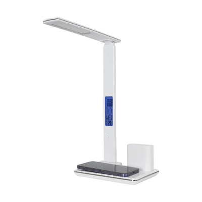 GLOBOSTAR® ZENTIME 76554 Μοντέρνο Επιτραπέζιο Φωτιστικό Γραφείου με Ασύρματη Φόρτιση 15W 3A & Ψηφιακό Ρολόι LED 3.5W 350lm 120° DC 5V με USB-C IP20 Ρυθμιζόμενο Λευκό CCT με Αφή 2700K/4500K/6000K Dimmable - Sanan SMD Chip - Μαύρο - Μ19.5 x Π25 x Υ50cm - 2 Χρόνια Εγγύηση