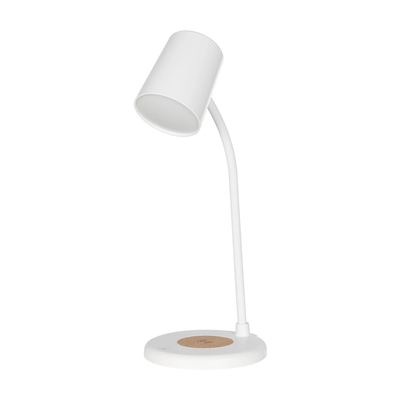 GLOBOSTAR® LUCORA 76555 Μοντέρνο Επιτραπέζιο Φωτιστικό Γραφείου με Ασύρματη Φόρτιση 10W 2A & 4W Bluetooth Ηχείο LED 3W 300lm 120° DC 5V με USB-C IP20 Ρυθμιζόμενο Λευκό CCT με Αφή 2700K/4500K/6000K Dimmable - Sanan SMD Chip - Λευκό - Μ12 x Π12 x Υ34cm - 2 Χρόνια Εγγύηση