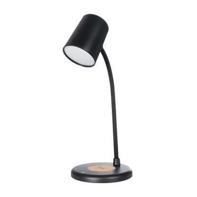 GLOBOSTAR® LUCORA 76556 Μοντέρνο Επιτραπέζιο Φωτιστικό Γραφείου με Ασύρματη Φόρτιση 10W 2A & 4W Bluetooth Ηχείο LED 3W 300lm 120° DC 5V με USB-C IP20 Ρυθμιζόμενο Λευκό CCT με Αφή 2700K/4500K/6000K Dimmable - Sanan SMD Chip - Μαύρο - Μ12 x Π12 x Υ34cm - 2 Χρόνια Εγγύηση
