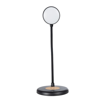 GLOBOSTAR® LUCORA 76556 Μοντέρνο Επιτραπέζιο Φωτιστικό Γραφείου με Ασύρματη Φόρτιση 10W 2A & 4W Bluetooth Ηχείο LED 3W 300lm 120° DC 5V με USB-C IP20 Ρυθμιζόμενο Λευκό CCT με Αφή 2700K/4500K/6000K Dimmable - Sanan SMD Chip - Μαύρο - Μ12 x Π12 x Υ34cm - 2 Χρόνια Εγγύηση