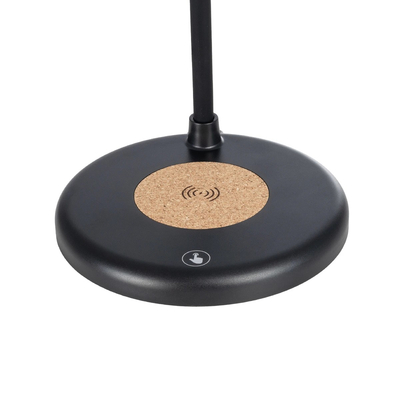 GLOBOSTAR® LUCORA 76556 Μοντέρνο Επιτραπέζιο Φωτιστικό Γραφείου με Ασύρματη Φόρτιση 10W 2A & 4W Bluetooth Ηχείο LED 3W 300lm 120° DC 5V με USB-C IP20 Ρυθμιζόμενο Λευκό CCT με Αφή 2700K/4500K/6000K Dimmable - Sanan SMD Chip - Μαύρο - Μ12 x Π12 x Υ34cm - 2 Χρόνια Εγγύηση