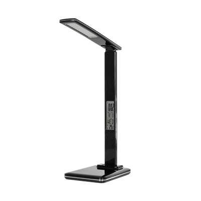 GLOBOSTAR® ZENTIME 76564 Μοντέρνο Επιτραπέζιο Φωτιστικό Γραφείου με Ασύρματη Φόρτιση 10W 2A & Ψηφιακό Ρολόι LED 3.5W 350lm 120° DC 5V με USB-C IP20 Ρυθμιζόμενο Λευκό CCT με Αφή 2700K/4500K/6000K Dimmable - Sanan SMD Chip - Μαύρο - Μ13 x Π25 x Υ50cm - 2 Χρόνια Εγγύηση