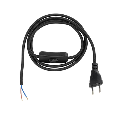 GLOBOSTAR® WHIP 77669 Μοντέρνο DIY Φωτιστικό με Υφασμάτινο Καλώδιο, Ντουί 1 x E27 & Διακόπτη On/Off AC 220-240V IP20 - Μαύρο - Μ140 x Π2.7 x Υ1.9cm