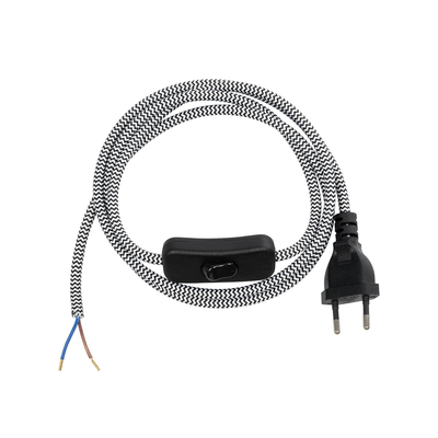 GLOBOSTAR® WHIP 77670 Μοντέρνο DIY Φωτιστικό με Υφασμάτινο Καλώδιο, με Διακόπτη On/Off AC 220-240V IP20 - Ασημί & Μαύρο - Μ140 x Π2.7 x Υ1.9cm