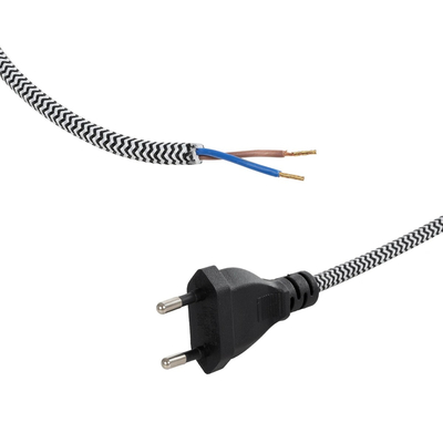 GLOBOSTAR® WHIP 77670 Μοντέρνο DIY Φωτιστικό με Υφασμάτινο Καλώδιο, με Διακόπτη On/Off AC 220-240V IP20 - Ασημί & Μαύρο - Μ140 x Π2.7 x Υ1.9cm