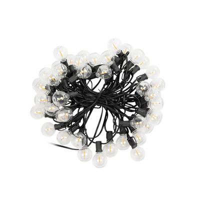 GLOBOSTAR® TWILIGHT 79669 Μοντέρνο Φωτιστικό Κήπου Γιρλάντα 14.5m με 50 Λάμπες LED 30W 2700lm 360° DC 3.7V με Ενσωματωμένο Φωτοβολταϊκό Panel 5.5V 5W & Επαναφορτιζόμενη Μπαταρία Li-ion 3.7V 3x18650 6600mAh Αδιάβροχο IP65 Θερμό Λευκό 2700Κ Dimmable - Sanan SMD Chip - Μαύρο & Διάφανο - Μ1450 x Π4 x Υ7cm - 2 Χρόνια Εγγύηση