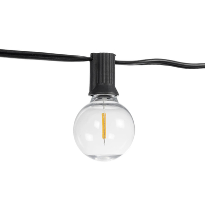 GLOBOSTAR® TWILIGHT 79669 Μοντέρνο Φωτιστικό Κήπου Γιρλάντα 14.5m με 50 Λάμπες LED 30W 2700lm 360° DC 3.7V με Ενσωματωμένο Φωτοβολταϊκό Panel 5.5V 5W & Επαναφορτιζόμενη Μπαταρία Li-ion 3.7V 3x18650 6600mAh Αδιάβροχο IP65 Θερμό Λευκό 2700Κ Dimmable - Sanan SMD Chip - Μαύρο & Διάφανο - Μ1450 x Π4 x Υ7cm - 2 Χρόνια Εγγύηση