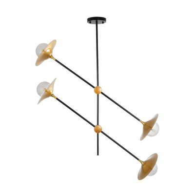 GloboStar® JOLIET 999-0044 Μοντέρνο Φωτιστικό Οροφής Πλέγμα Πολύφωτο 4 x G9 IP20 Μαύρο & Χρυσό Μέταλλο - Μ93 x Π20 x Υ106cm