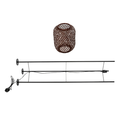 GloboStar® CURACAO 999-0041 Μοντέρνο Επιδαπέδιο Φωτιστικό Μονόφωτο 1 x E27 IP20 Μαύρο Μέταλλο με Καφέ Ξύλο - Μ30 x Π30 x Υ165cm