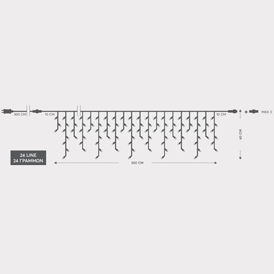 ΒΡΟΧΗ, 144 LED 3mm, 36V ΜΕΤΑΣΧΗΜΑΤΙΣΤΗ, 4 ΕΠΕΚΤΑΣΕΙΣ ΕΩΣ 3 ΣΕΤ,  ΔΙΑΦΑΝΟ PVC ΚΑΛΩΔΙΟ, ΛΕΥΚΟ LED, (300x60cm 5/7/5/7), ΠΡΟΕΚΤΑΣΗ ΠΑΡΟΧΗΣ 3m, ΙΡ44