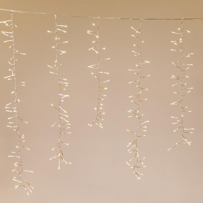 ΒΡΟΧΗ CLUSTER, 480 LED 3mm, 36V ΜΕΤΑΣΧΗΜΑΤΙΣΤΗ, 8 ΠΡΟΓΡΑΜΜΑΤΑ, 4 ΕΠΕΚΤΑΣΕΙΣ ΜΕΧΡΙ 3 ΣΕΤ, ΔΙΑΦΑΝΟ PVC ΚΑΛΩΔΙΟ, ΘΕΡΜΟ ΛΕΥΚΟ LED, (H100 x W200cm, 30/40/50/50/40/30), ΠΡΟΕΚΤΑΣΗ ΠΑΡΟΧΗΣ 3mm, IP44