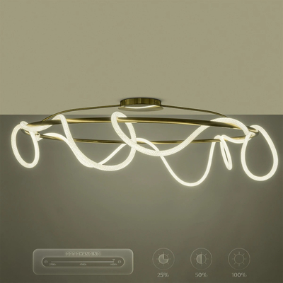 kelvo® GLOW 61675 Μοντέρνο Φωτιστικό Οροφής LED 89W 8900lm 360° AC 220-240V IP20 Ρυθμιζόμενο Λευκό CCT με Χειριστήριο από 2700K έως 6000K Dimmable - Lumileds SMD Chip - Χρυσό Πλατίνα & Λευκό Νήμα - Μ150 x Π150 x Υ30cm - 3 Χρόνια Εγγύηση