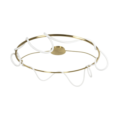 kelvo® GLOW 61675 Μοντέρνο Φωτιστικό Οροφής LED 89W 8900lm 360° AC 220-240V IP20 Ρυθμιζόμενο Λευκό CCT με Χειριστήριο από 2700K έως 6000K Dimmable - Lumileds SMD Chip - Χρυσό Πλατίνα & Λευκό Νήμα - Μ150 x Π150 x Υ30cm - 3 Χρόνια Εγγύηση