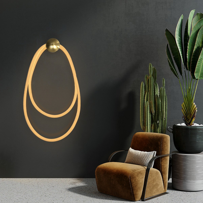 kelvo® GLOW 61676 Μοντέρνο Φωτιστικό Τοίχου - Απλίκα LED 45W 4500lm 360° AC 220-240V IP20 Ρυθμιζόμενο Λευκό CCT με Χειριστήριο από 2700K έως 6000K Dimmable - Lumileds SMD Chip - Χρυσό Πλατίνα & Λευκό Νήμα - Μ30 x Π15 x Υ110cm - 3 Χρόνια Εγγύηση