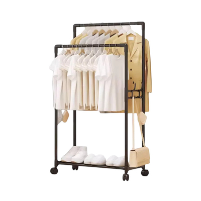 Τροχήλατη κρεμάστρα δαπέδου με ράφι παπουτσιών - YH6619-1 - 522817 - Black