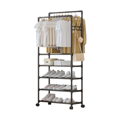 Τροχήλατη κρεμάστρα δαπέδου με ράφια παπουτσιών - YH6619-5 - 522855 - Black