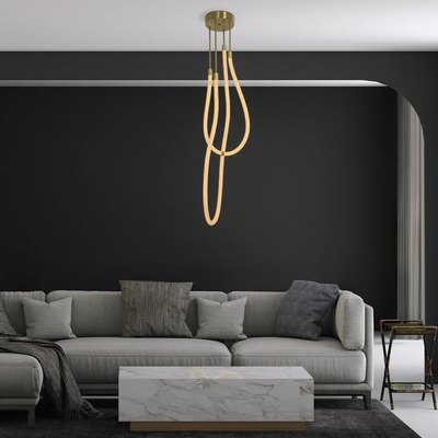 kelvo® GLOW 61672 Μοντέρνο Κρεμαστό Φωτιστικό Οροφής LED 42W 4200lm 360° AC 220-240V IP20 Ρυθμιζόμενο Λευκό CCT με Χειριστήριο από 2700K έως 6000K Dimmable - Lumileds SMD Chip - Χρυσό Πλατίνα & Λευκό Νήμα - Μ50 x Π50 x Υ70cm - 3 Χρόνια Εγγύηση