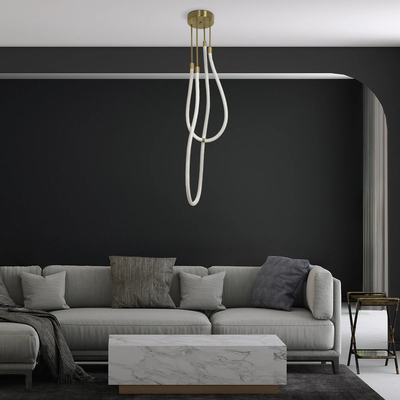 kelvo® GLOW 61672 Μοντέρνο Κρεμαστό Φωτιστικό Οροφής LED 42W 4200lm 360° AC 220-240V IP20 Ρυθμιζόμενο Λευκό CCT με Χειριστήριο από 2700K έως 6000K Dimmable - Lumileds SMD Chip - Χρυσό Πλατίνα & Λευκό Νήμα - Μ50 x Π50 x Υ70cm - 3 Χρόνια Εγγύηση