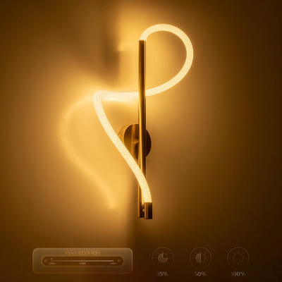 kelvo® GLOW 61682 Μοντέρνο Φωτιστικό Τοίχου - Απλίκα LED 24W 2400lm 360° AC 220-240V IP20 Ρυθμιζόμενο Λευκό CCT με On/Off 2700K/4500K/6000K - Lumileds SMD Chip - Χρυσό Πλατίνα & Λευκό Νήμα - Μ30 x Π15 x Υ70cm - 3 Χρόνια Εγγύηση