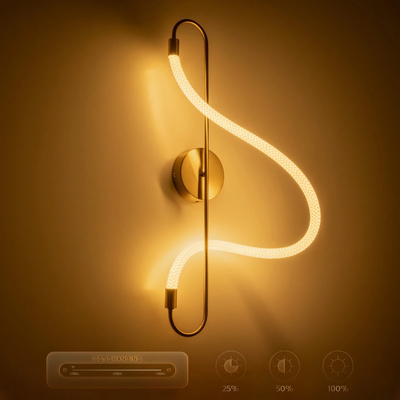 kelvo® GLOW 61683 Μοντέρνο Φωτιστικό Τοίχου - Απλίκα LED 18W 1800lm 360° AC 220-240V IP20 Ρυθμιζόμενο Λευκό CCT με On/Off 2700K/4500K/6000K - Lumileds SMD Chip - Χρυσό Πλατίνα & Λευκό Νήμα - Μ30 x Π15 x Υ70cm - 3 Χρόνια Εγγύηση