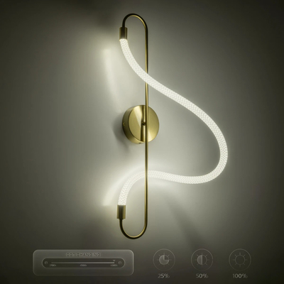 kelvo® GLOW 61683 Μοντέρνο Φωτιστικό Τοίχου - Απλίκα LED 18W 1800lm 360° AC 220-240V IP20 Ρυθμιζόμενο Λευκό CCT με On/Off 2700K/4500K/6000K - Lumileds SMD Chip - Χρυσό Πλατίνα & Λευκό Νήμα - Μ30 x Π15 x Υ70cm - 3 Χρόνια Εγγύηση