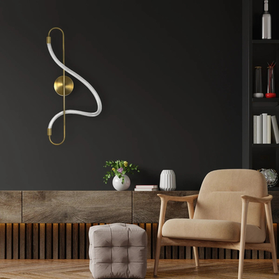 kelvo® GLOW 61683 Μοντέρνο Φωτιστικό Τοίχου - Απλίκα LED 18W 1800lm 360° AC 220-240V IP20 Ρυθμιζόμενο Λευκό CCT με On/Off 2700K/4500K/6000K - Lumileds SMD Chip - Χρυσό Πλατίνα & Λευκό Νήμα - Μ30 x Π15 x Υ70cm - 3 Χρόνια Εγγύηση