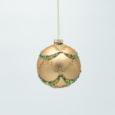 ΓΥΑΛΙΝΗ ΜΠΑΛΑ, ΧΡΥΣΗ ΜΑΤ ΜΕ ΠΡΑΣΙΝΕΣ ΠΕΤΡΕΣ, ΣΕΤ 4ΤΜΧ, 10cm