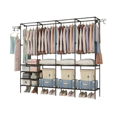 Κρεμάστρα δαπέδου με ράφια 4 στηλών - YH6602-4 - 114050 - Black