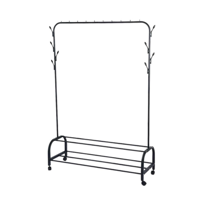 Τροχήλατη κρεμάστρα δαπέδου με ράφια παπουτσιών - YP-608 - 522629 - Black