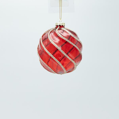 ΓΥΑΛΙΝΗ ΜΠΑΛΑ, ΚΟΚΚΙΝΗ ΔΙΑΦΑΝΗ ΜΕ ΧΡΥΣΟ GLITTER, ΣΕΤ 4ΤΜΧ, 10cm