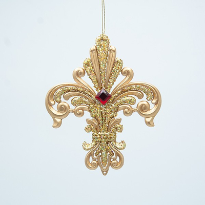 ΑΚΡΥΛΙΚΟ ΣΤΟΛΙΔΙ FLEUR DE LIS, ΧΡΥΣΟ ΜΕ ΚΟΚΚΙΝΟ ΛΙΘΟ, 11.4x1x13.7cm