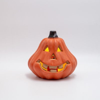 ΦΩΤΙΖΟΜΕΝΗ ΠΟΡΤΟΚΑΛΙ ΚΟΛΟΚΥΘΑ, HALLOWEEN ΣΧΕΔΙΟ, ΜΠΑΤΑΡΙΑΣ 2xAA, 6 ΘΕΡΜΑ ΛΕΥΚΑ LED, 16x14x15cm, IP20