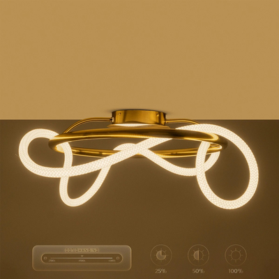 kelvo® GLOW 61673 Μοντέρνο Φωτιστικό Οροφής LED 34W 3400lm 360° AC 220-240V IP20 Ρυθμιζόμενο Λευκό CCT με Χειριστήριο από 2700K έως 6000K Dimmable - Lumileds SMD Chip - Χρυσό Πλατίνα & Λευκό Νήμα - Μ60 x Π60 x Υ30cm - 3 Χρόνια Εγγύηση