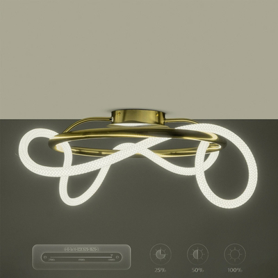 kelvo® GLOW 61673 Μοντέρνο Φωτιστικό Οροφής LED 34W 3400lm 360° AC 220-240V IP20 Ρυθμιζόμενο Λευκό CCT με Χειριστήριο από 2700K έως 6000K Dimmable - Lumileds SMD Chip - Χρυσό Πλατίνα & Λευκό Νήμα - Μ60 x Π60 x Υ30cm - 3 Χρόνια Εγγύηση