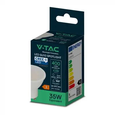 V-TAC - Φωτιστικό LED Chip CREE GU10 4,5W 100° Κάλυψη Ματ 6500K