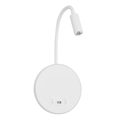 GLOBOSTAR® GOOSE 61693 Μοντέρνο Φωτιστικό Τοίχου - Απλίκα Ξενοδοχείου Reading Light με Φορτιστή USB 3A LED 6W 600lm 36° & 360° AC 220-240V IP20 Θερμό Λευκό 2700K - Bridgelux COB Chip & TÜV SÜD Driver - Λευκό Ματ - Μ15.5 x Π22.5 x Υ30cm - 3 Χρόνια Εγγύηση