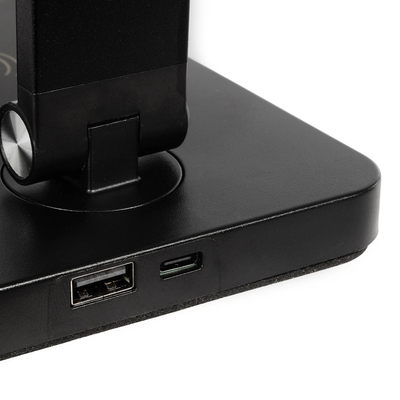 GLOBOSTAR® TEBLA 60482 Μοντέρνο Επιτραπέζιο Φωτιστικό Γραφείου με Ασύρματη Φόρτιση 5W 1A LED 5W 500lm 120° AC 220-240V IP20 Ρυθμιζόμενο Λευκό CCT με Αφή 2700K/4500K/6000K Dimmable - Bridgelux SMD Chip - Μαύρο - Μ11 x Π31 x Υ52cm - 2 Χρόνια Εγγύηση