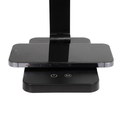 GLOBOSTAR® TEBLA 60482 Μοντέρνο Επιτραπέζιο Φωτιστικό Γραφείου με Ασύρματη Φόρτιση 5W 1A LED 5W 500lm 120° AC 220-240V IP20 Ρυθμιζόμενο Λευκό CCT με Αφή 2700K/4500K/6000K Dimmable - Bridgelux SMD Chip - Μαύρο - Μ11 x Π31 x Υ52cm - 2 Χρόνια Εγγύηση