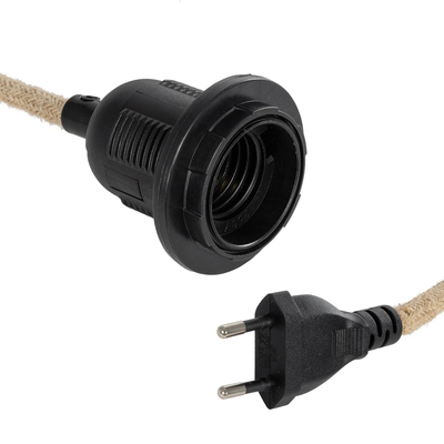 GLOBOSTAR® WHIP 77660 Μοντέρνο DIY Φωτιστικό με Υφασμάτινο Καλώδιο, Ντουί 1 x E27, Διακόπτη On/Off & Πρίζα AC 220-240V IP20 - Μπεζ & Μαύρο - Μ140 x Π5.8 x Υ5.8cm