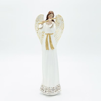 ΑΓΓΕΛΟΣ ΠΟΛΥΡΕΖΙΝ, ΜΕ ΦΛΑΟΥΤΟ, ΛΕΥΚΟΣ, 10.5x28.5cm