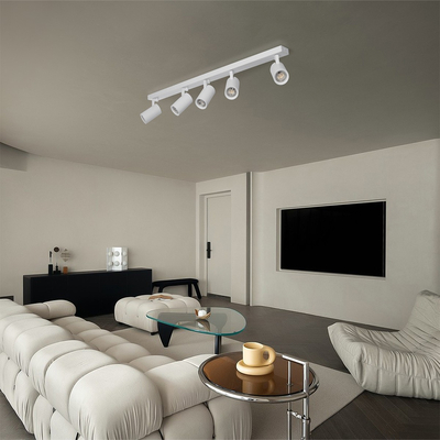 kelvo® SPOTA KLV-101-0143 Μοντέρνο Κινούμενο Φωτιστικό Σποτ Οροφής με Ντουί 5 x GU10 90° AC 220-240V IP20 - Λευκό Ματ - Μ79.5 x Π6.3 x Υ14cm