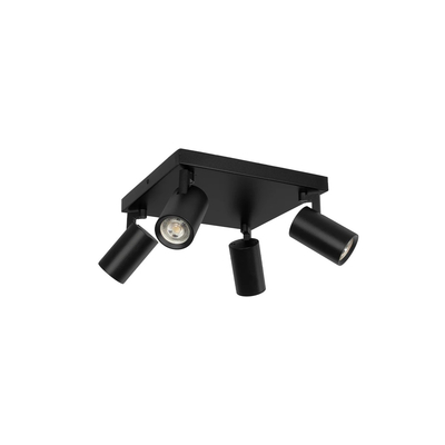 kelvo® SPOTA KLV-101-0146 Μοντέρνο Κινούμενο Φωτιστικό Σποτ Οροφής με Ντουί 4 x GU10 90° AC 220-240V IP20 - Μαύρο Ματ - Μ26 x Π26 x Υ14cm
