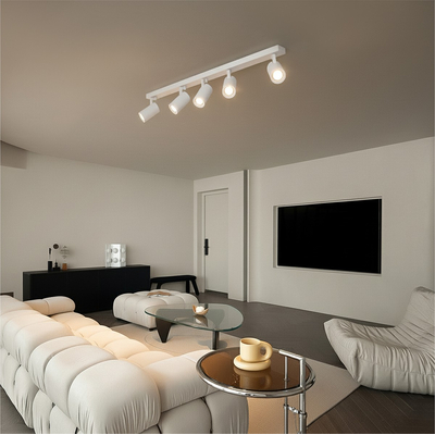 kelvo® SPOTA KLV-101-0143 Μοντέρνο Κινούμενο Φωτιστικό Σποτ Οροφής με Ντουί 5 x GU10 90° AC 220-240V IP20 - Λευκό Ματ - Μ79.5 x Π6.3 x Υ14cm