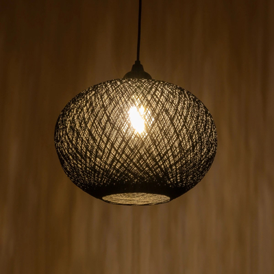 GLOBOSTAR® SOLEI 205-0005 Boho Κρεμαστό Φωτιστικό Οροφής με Ντουί 1 x E27 AC 220-240V IP20 - Μαύρο - M30 x Π30 x Υ35cm