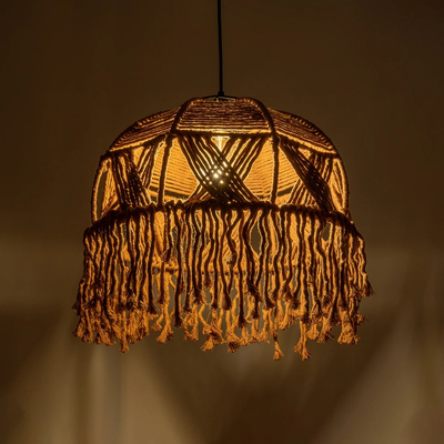 GLOBOSTAR® TONA 205-0016 Boho Κρεμαστό Φωτιστικό Οροφής με Ντουί 1 x E27 AC 220-240V IP20 - Μπεζ - M40 x Π40 x Υ38cm