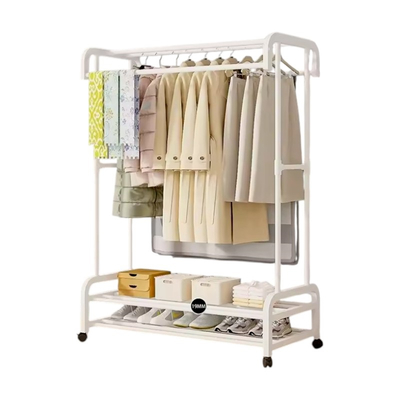 Τροχήλατη κρεμάστρα δαπέδου με ράφια παπουτσιών - YH6806 - 114074 - White